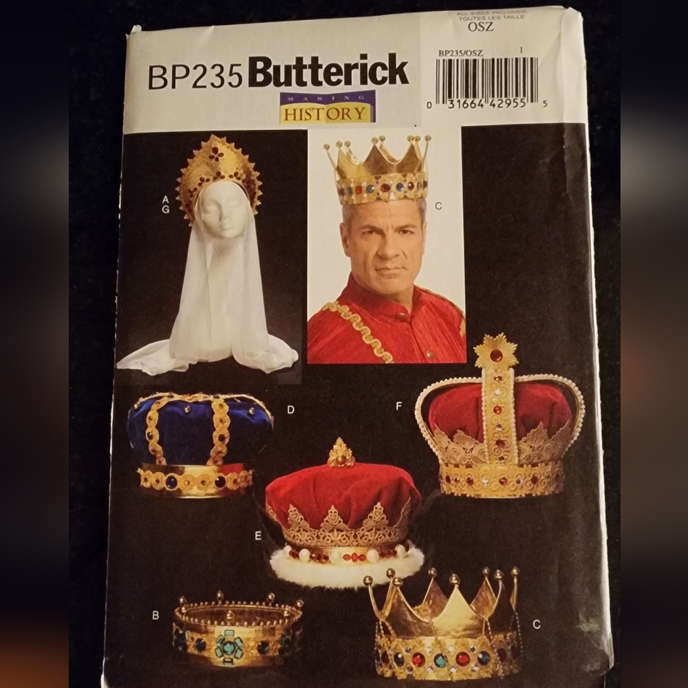 Crowns costume accessories, Butterick sewing pattern #BP235, sz: OS unisex